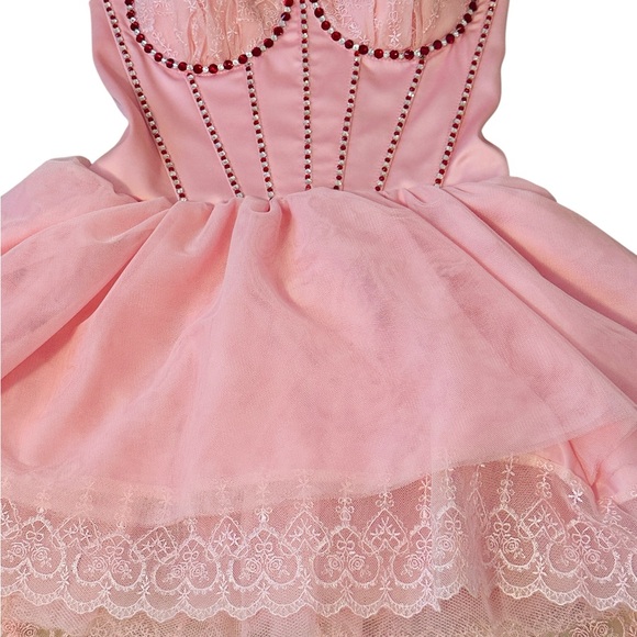 Sugar Thrillz Pink Strapless corset Dress with heart Lace Chrystal embellished - Picture 4 of 12